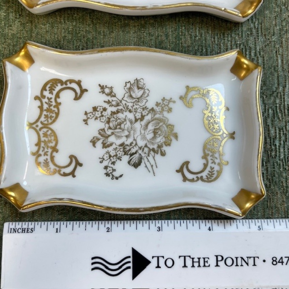 Vintage Limoges France Gold Hand Painted Floral Porcelain Ashtrays Set of 2 - Picture 4 of 5